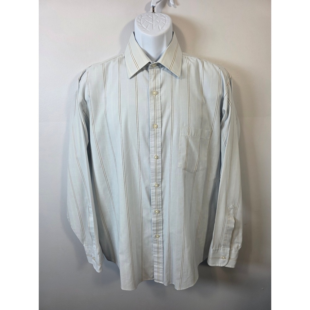 Editions by Van Heusen Mens Light Blue Striped Button Down Shirt 17 34/35